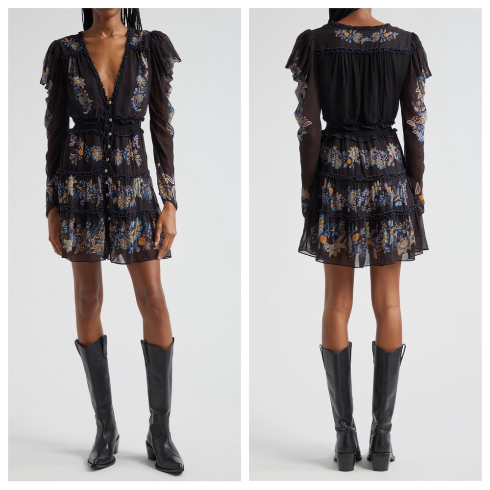 Farm Rio Garden Stitched Long Sleeve Button Front Mini Dress - Picture 12 of 12